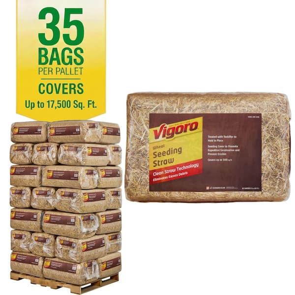Vigoro 17,500 sq. ft. Bagged Wheat Seeding Straw Mulch Pallet, 35-Count (500 sq. ft./unit)