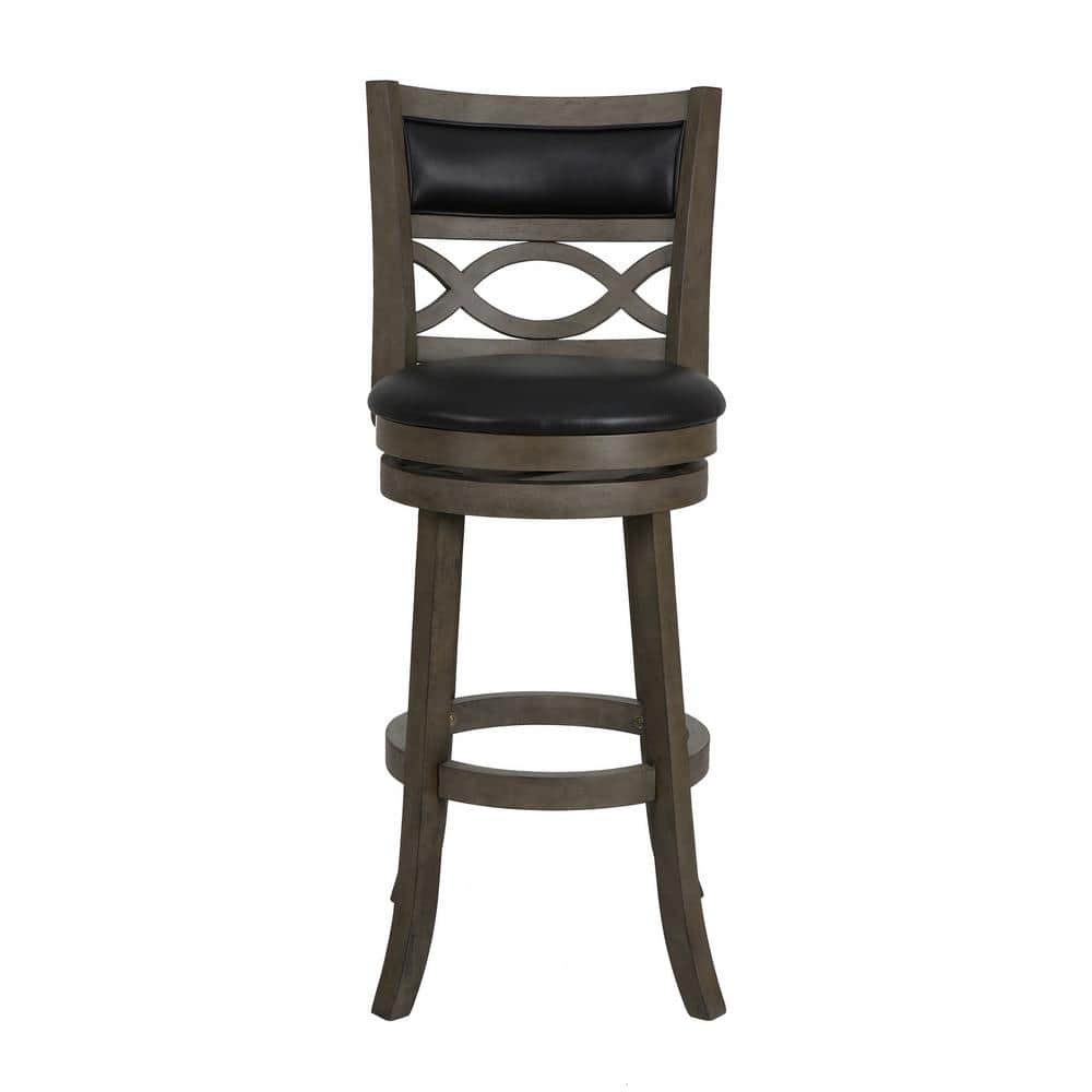 Transitional Black Wood Swivel Bar Stool with Faux Leather Seat