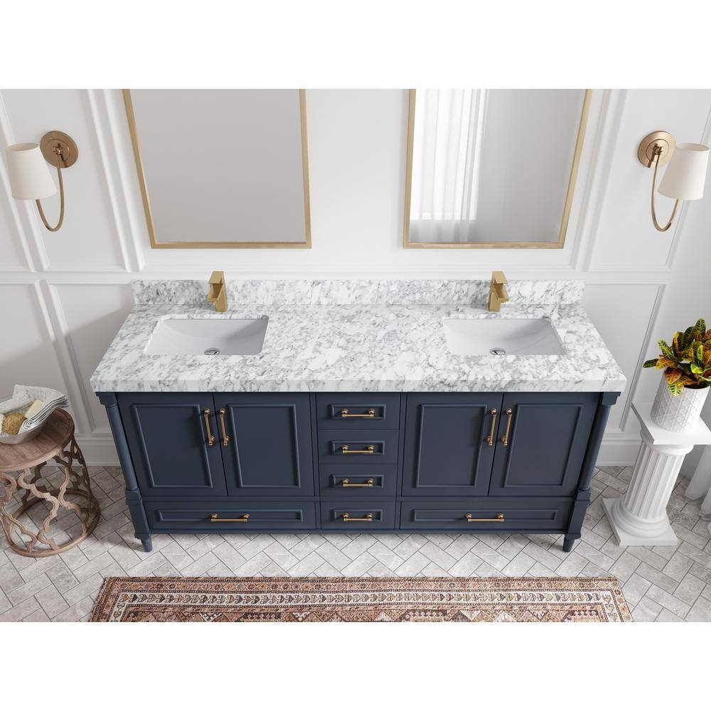 Hudson 72" Hale Blue Double Sink Vanity with Carrara Marble Top