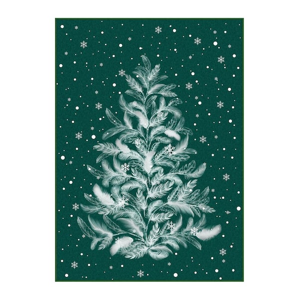 Christmas 2 ft. X 3 ft. Green Feather Christmas Tree Area Rug