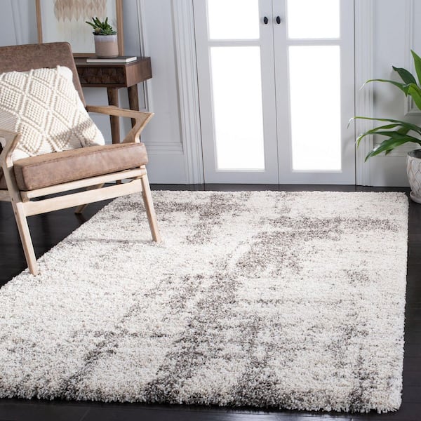 Hudson Shag 9 ft. x 12 ft. Ivory/Gray Abstract Distressed Area Rug