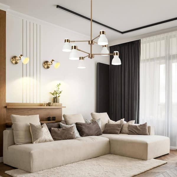 Zevni Suddly 6-Light Modern Brass Gold Adjustable Chandelier