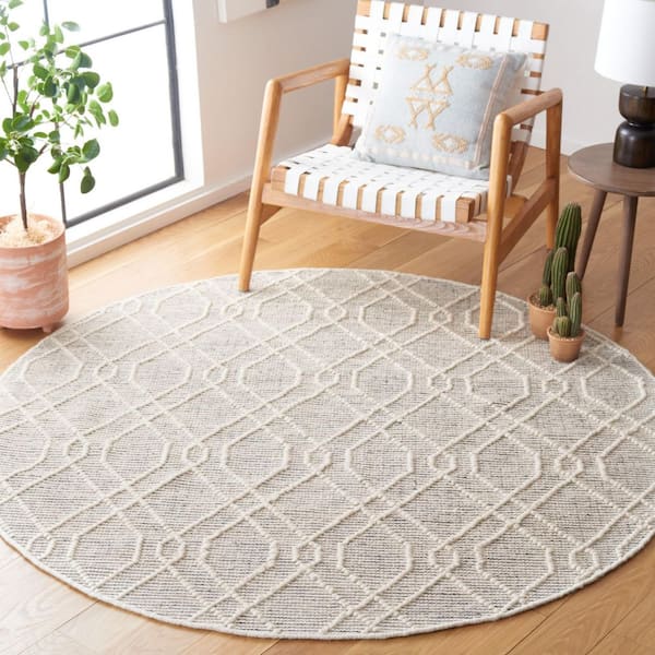 Natura 6 ft. x 6 ft. Ivory/Black Monochrome Geometric Round Area Rug