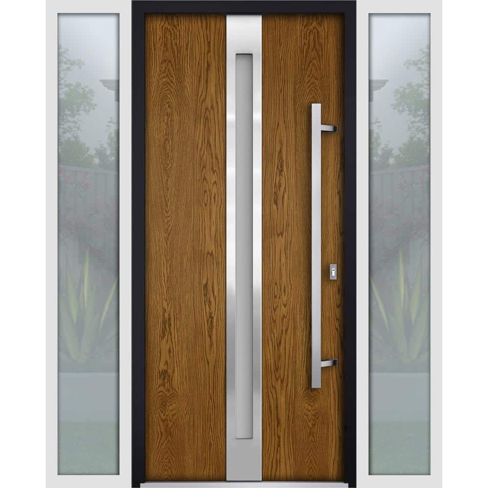 68 in. x 80 in. Left-Hand/Inswing 2 Sidelights Frosted Glass Natural Oak Steel Prehung Front Door with Hardware price history on PriceWatchPro