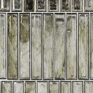 Fargin Brick Platinum Moss 1.96 in. x 11.81 in. Polished Glass Subway Wall Tile (3.22 sq. ft./Case)