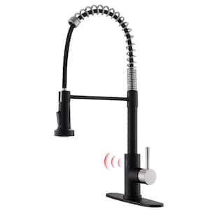 Single Handle Touchless Pull Down Sprayer Kitchen Faucet with Deckplate Included in Black & Brushed Nickel