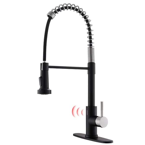 Boyel Living Single Handle Touchless Pull Down Sprayer Kitchen Faucet with Deckplate Included in Black & Brushed Nickel