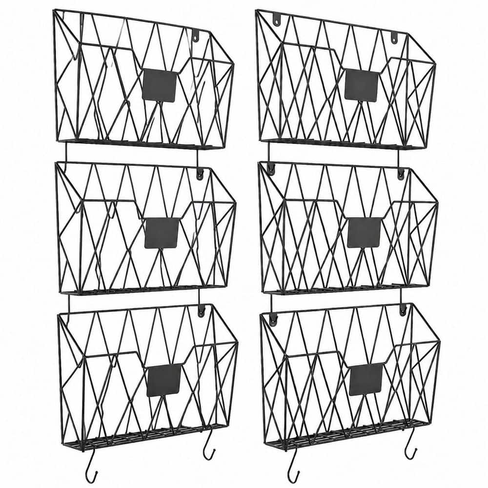 Black Metal 6 Pack Wall Mounted Mesh Magazine Rack File Organizer