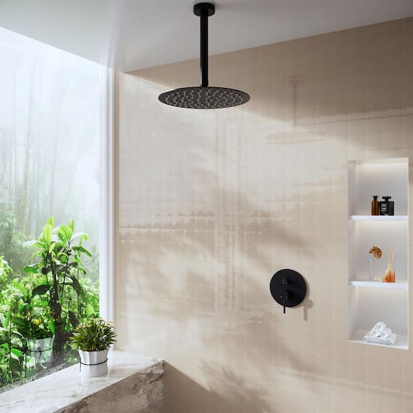 1-Spray Pattern with 2.5 GPM 10 in. Wall Mount Rain Round Fixed Shower Head in Matte Black