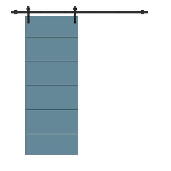 CALHOME Modern Classic 30 in. x 80 in. Dignity Blue Stained Composite MDF Paneled Sliding Barn Door with Hardware Kit