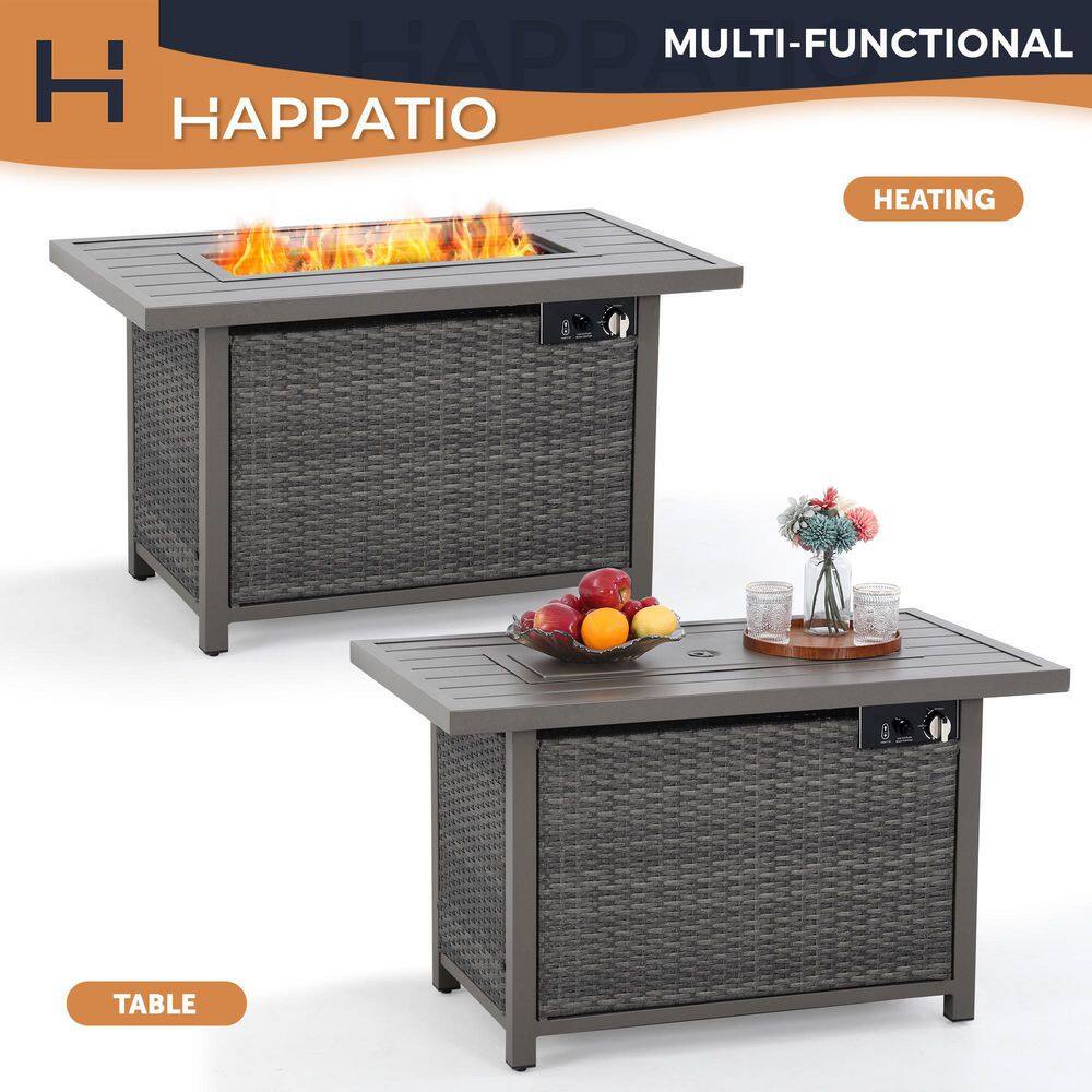 Gray Steel Propane Fire Pit Table with Wicker Base