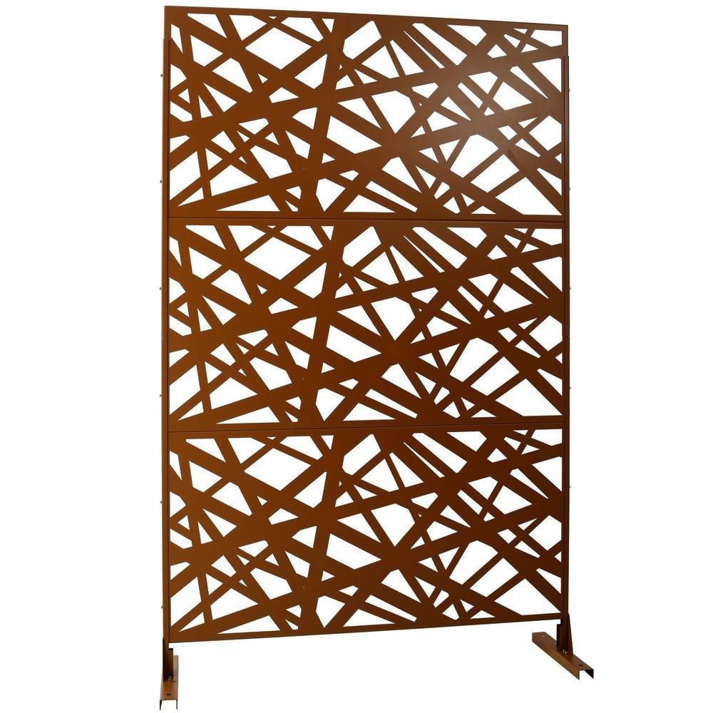 Anky 76 in. H x 48 in. W Steel Garden Fence, Metal Privacy Screens and Panels with Free Standing in Brown