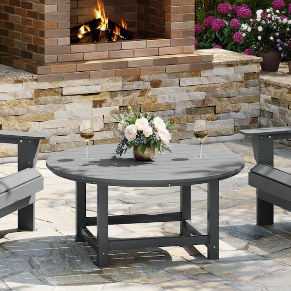 Laguna Outdoor Patio All Weather Fade Proof 38 in. Round HDPE Plastic Conversation Coffee Table in Gray
