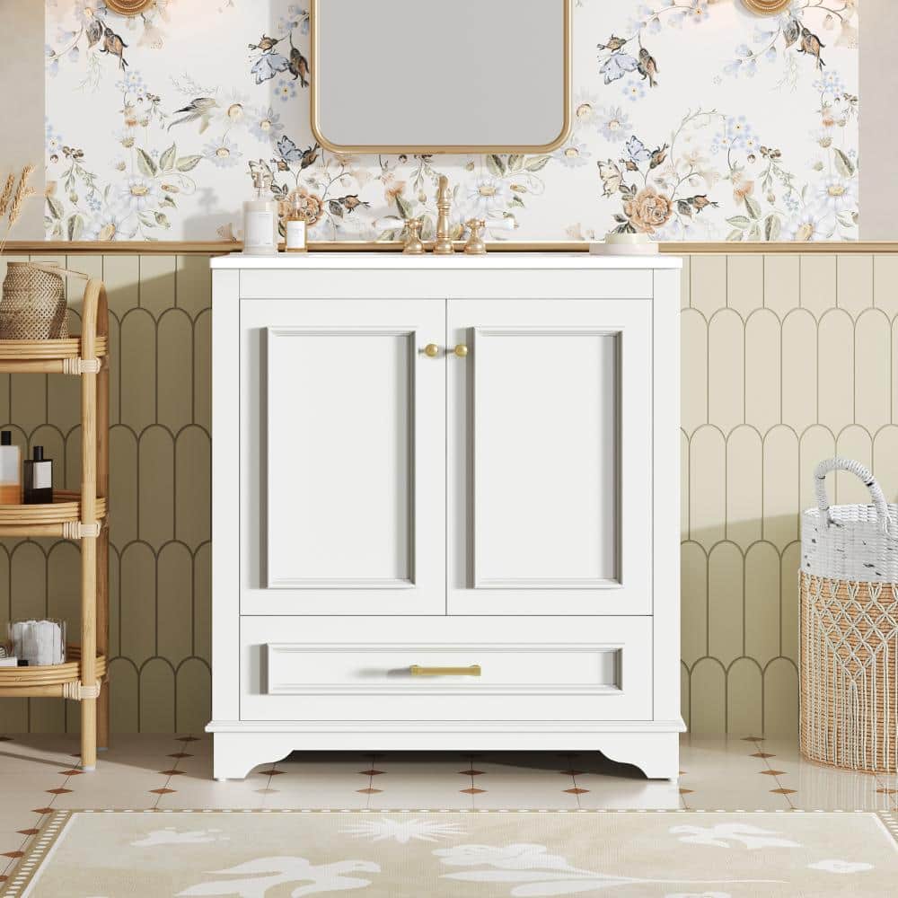 "30"" Luxury Ceramic Vanity Sink, 2 Large Soft-Close Doors, Solid Wood Frame Cabinet" price history on PriceWatchPro