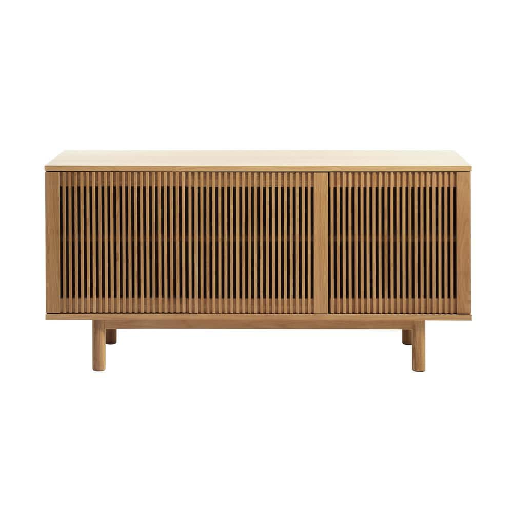 Natural Oak Wood 56 in. Sideboard with Slatted Doors
