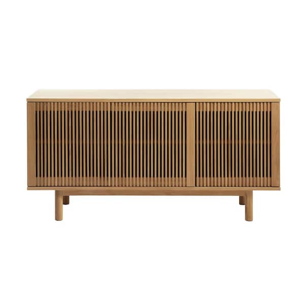 Unbranded Natural Oak Wood 56 in. Sideboard with Slatted Doors