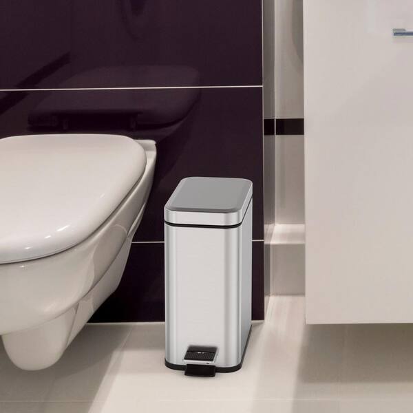 Innovaze 1.3 gal. Slim Trash Can, Stainless Steel Step on Bathroom and Office Garbage Can in Brilliant Silver Finish