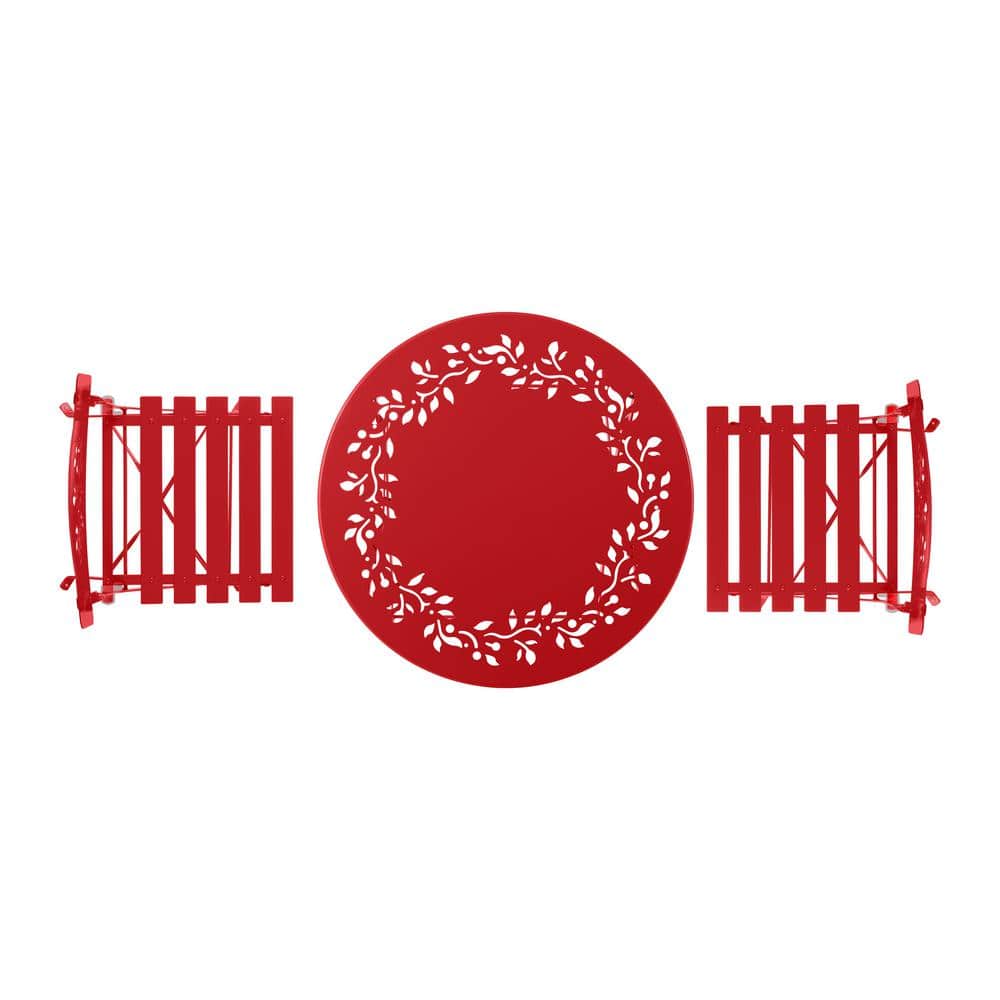 Red Elegance 3-Piece Metal Bistro Set with Intricate Leaf Design