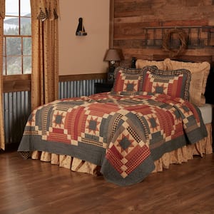 Maisie Black Tan Burgundy Primitive Patchwork California King Cotton Quilt