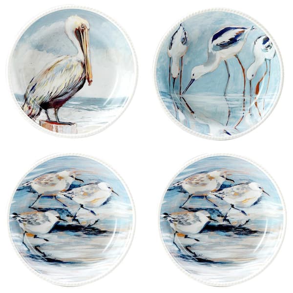 Certified International 40 fl. oz. Assorted Colors Earthenware Shorebirds Soup Bowl (Set of 4)