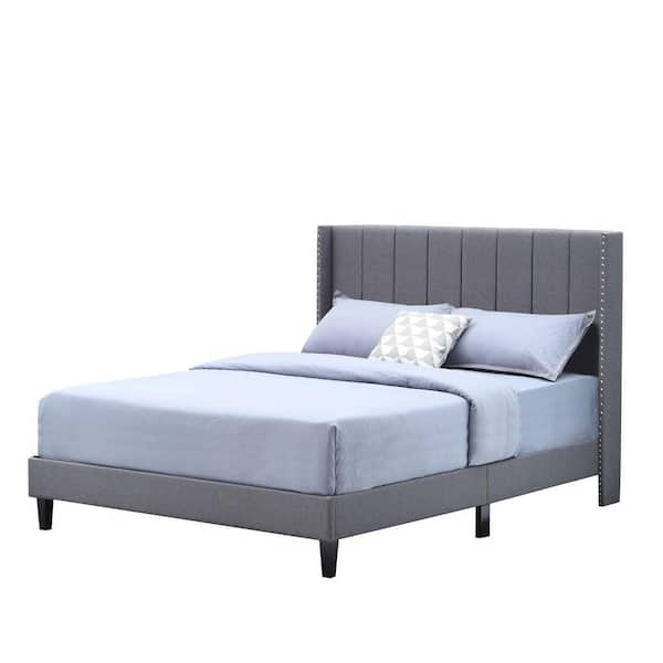 Tidoin 83.5 in. W Gray Wood Frame Platform Bed with Fabric