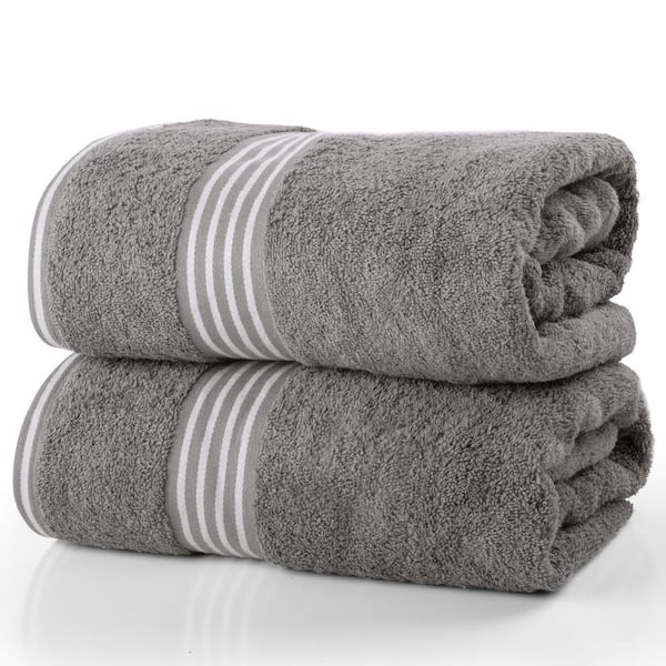 Lavish Home Bath Towels-2PC 500GSM 100% Cotton Towel Set- 35 x 70 in. Extra Large Quick Drying Bath Towel, Gray