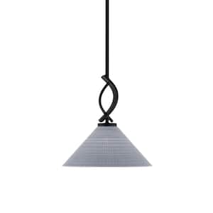 Olympia 100-Watt 1-Light Matte Black Shaded Pendant Light with 12 in. Gray Matrix Glass Shade, No Bulb Included