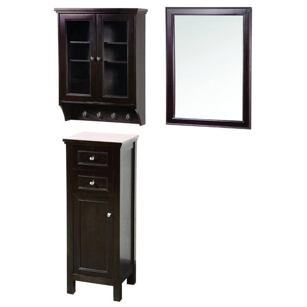 Home Decorators Collection Gazette 42 in. L x 16 in. W Wall Mirror and Wall Cabinet with Glass Door and Floor Cabinet in Espresso