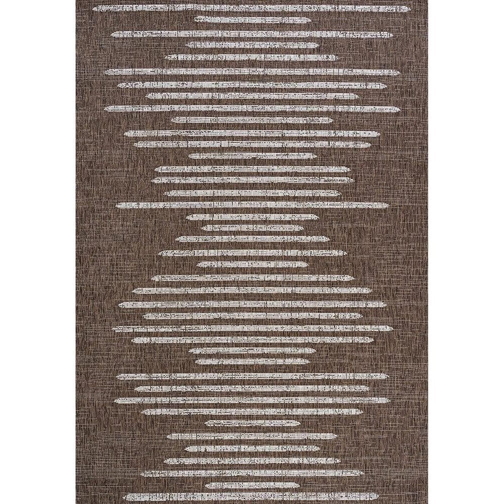 Brown Polypropylene 4 ft. x 6 ft. Stripe Geometric Indoor/Outdoor Area Rug