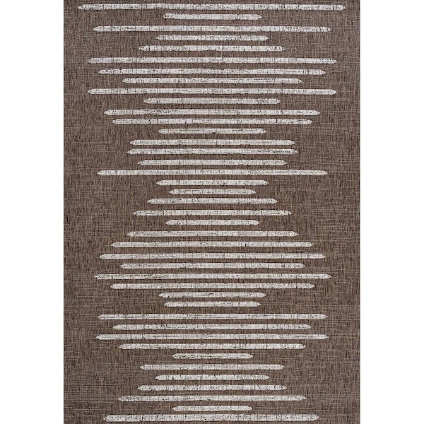Unbranded Brown Polypropylene 4 ft. x 6 ft. Stripe Geometric Indoor/Outdoor Area Rug