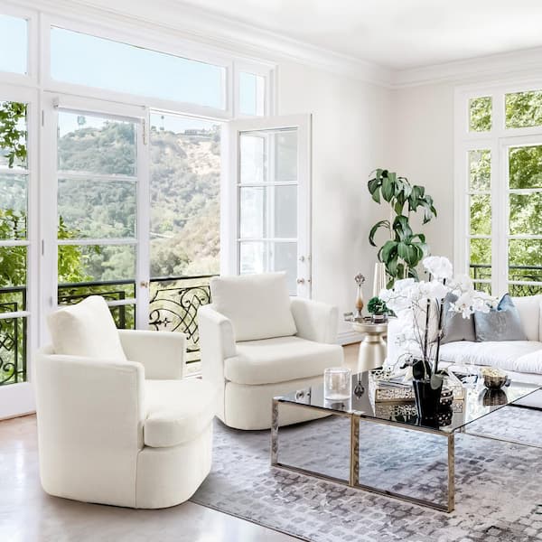 Rowill 360° Swivel Barrel Dining Chairs, Set Of 6 – Modern Upholstered Boucle Fabric Chairs For Dining & Living Room