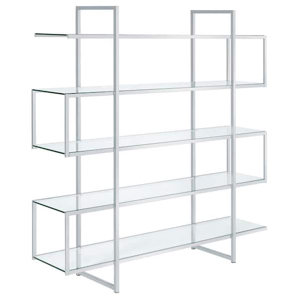 Elmer 63 in. Tall Chrome and Clear Metal 5-Shelf Modern Bookcase