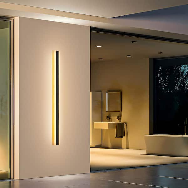 Hannah 59 in. Modern Linear Acrylic IP65 Waterproof Hardwired Black Outdoor Barn Wall Sconce Light, Integrated LED