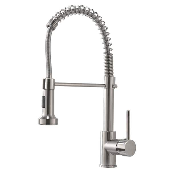 Single Handle High Arc Pull Out Sprayer Kitchen Faucet in Brushed Nickel