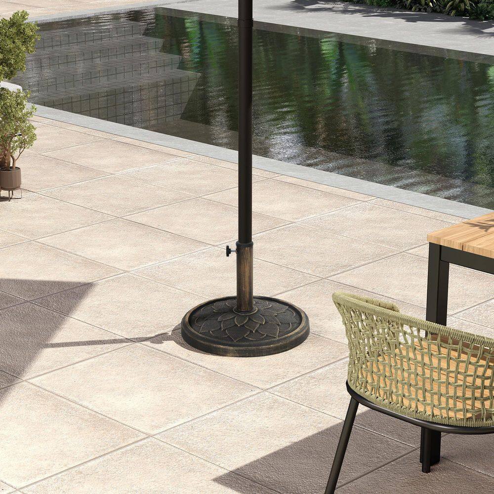 Bronze Round Concrete Patio Umbrella Base with Lotus Design