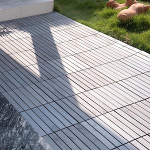 12 in. x 12 in. Gray Square Acacia Wood Interlocking Flooring Deck Tiles Striped Pattern Outdoor/Patio(Pack of 30 Tiles)