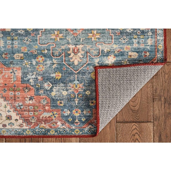 Washable Pablo Teal/Rust 5 ft. x 7 ft. Abstract Rectangle Area Rug