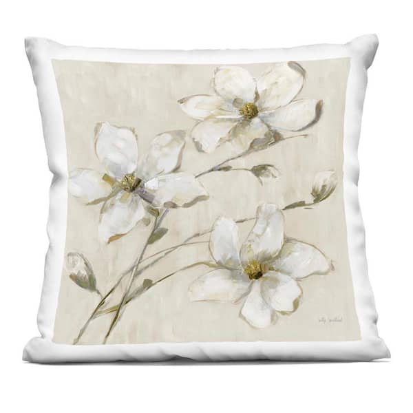 Stupell Industries Neutral Tone Dogwood Flowers Off-White Abstract Polyester 18 in. x 18 in. Throw Pillow