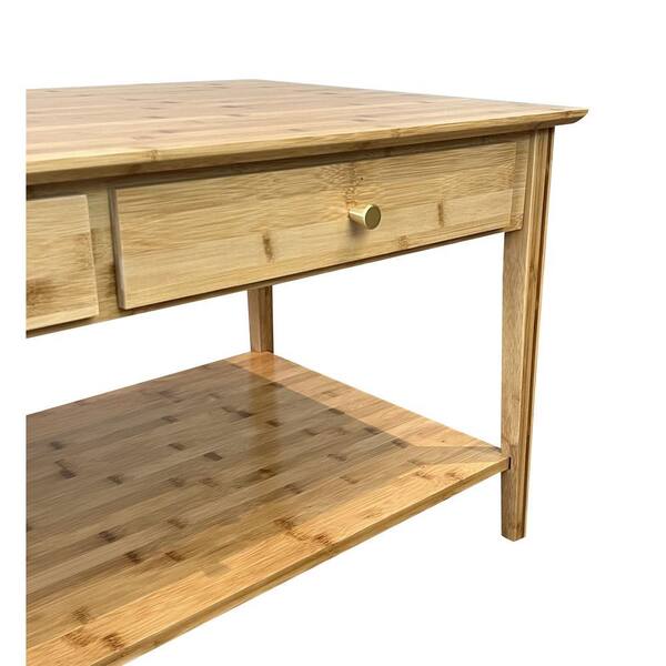 38 in. Natural 18 in. Rectangle Bamboo Coffee Table with 2-Drawers