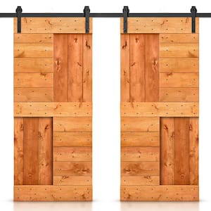48 in. x 84 in. Red Walnut Stained DIY Knotty Pine Wood Interior Double Sliding Barn Door with Hardware Kit