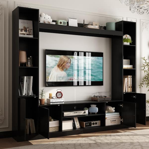 FUFU&GAGA Black Wood Entertainment Centers TV Stand Fits