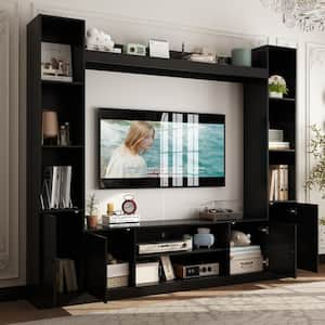 Black Wood Entertainment Centers TV Stand Fits TV's up to 57 in. with Open Shelves, Door Cabinets