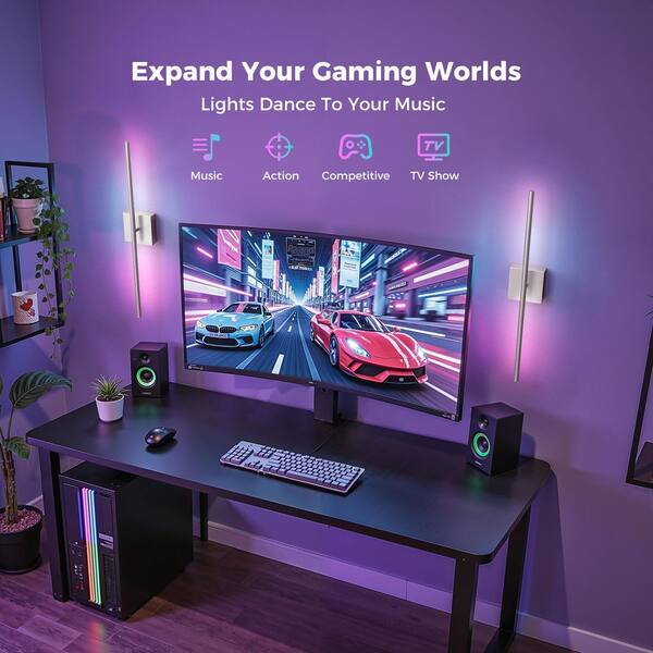 28 in. 2-Light Nickel Wall Sconces Set, Wireless 3CCT-RGB LED Wall Lights for Bedroom, Living Room, Hotel, 2-Pack