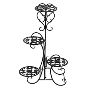 32.28 in. Tall Indoor/Outdoor Black Metal Plant Stand (4-Tiered)