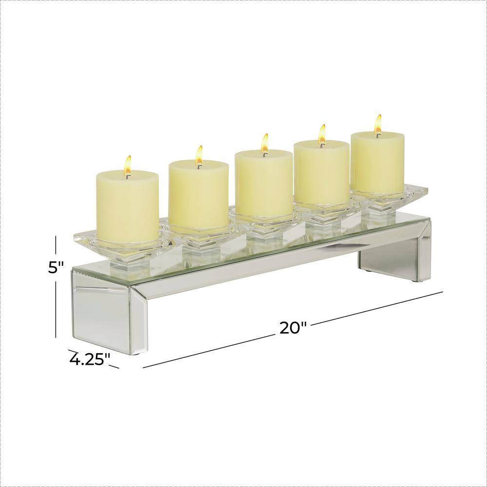 Silver Wood 5-Plate Candlestick Holder with Mirrored Base