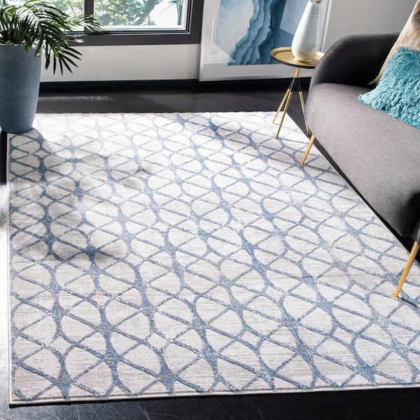 Amelia Gray/Blue Doormat 3 ft. x 3 ft. Interlaced Geometric Square Area Rug