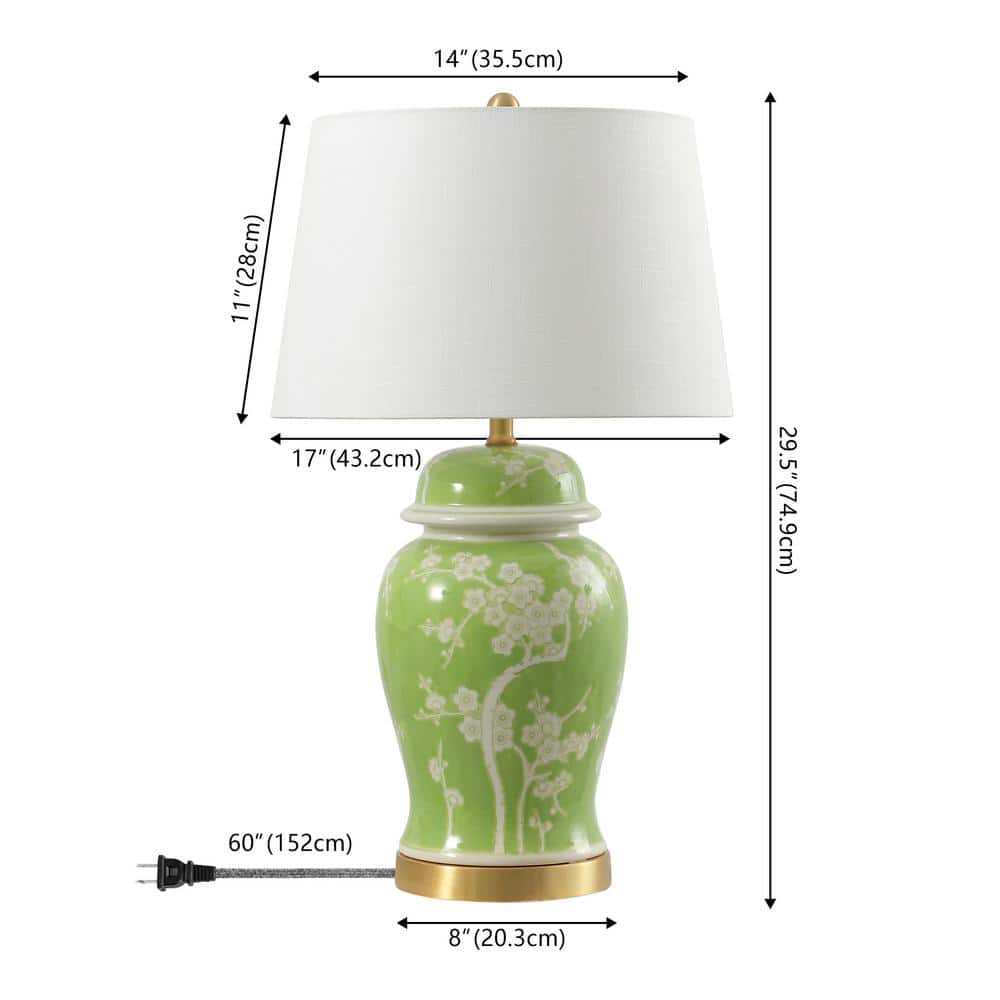 Gracie Green and White Ceramic Ginger Jar LED Table Lamp