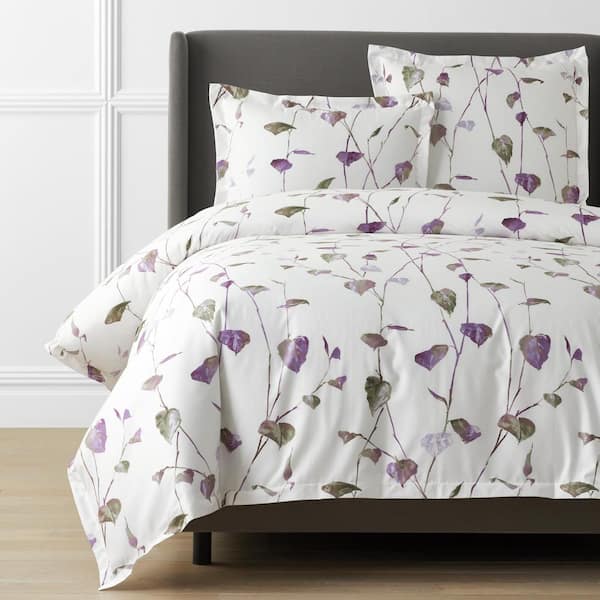 The Company Store Legends Hotel Spring Leaf Mauve Queen Wrinkle-Free Sateen Duvet Cover