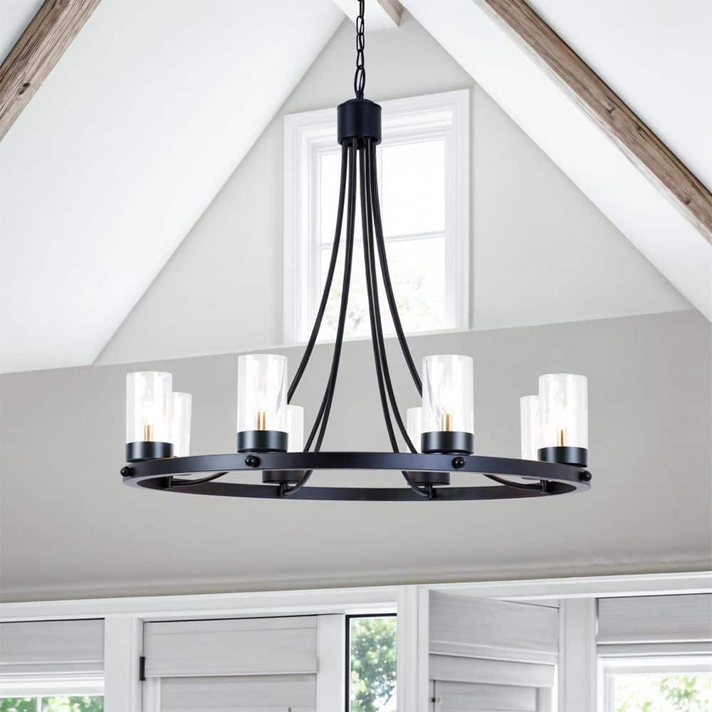 8-Light 33 in. Black Farmhouse Wagon Wheel Dimmable Chandeliers Dining Kitchen Ceiling Lights Foyer Bedroom Lighting price history on PriceWatchPro