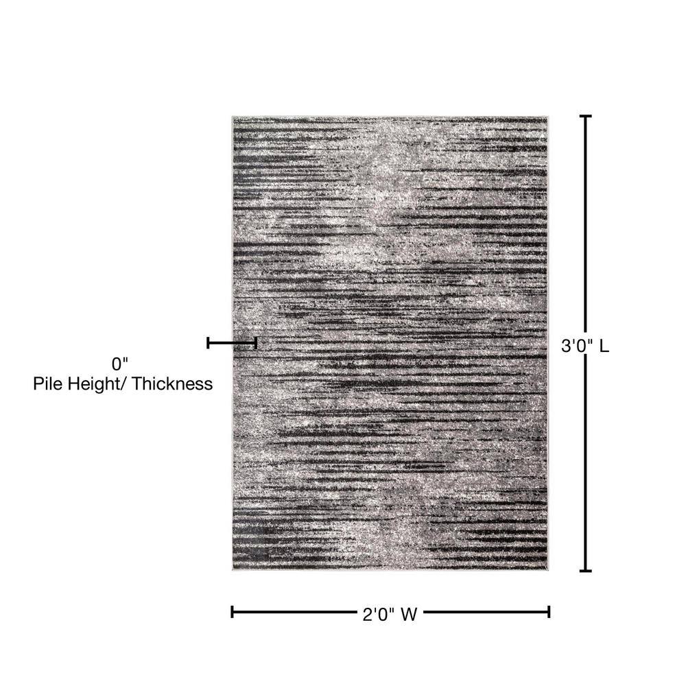Gray Striped Synthetic Easy Care 2x3 Area Rug